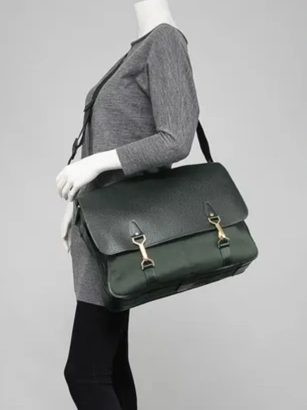 Louis Vuitton Dark Green Taiga  Leather Messenger Bag with Brass Hardware